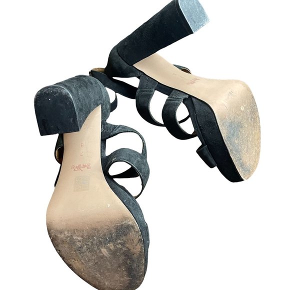 Coach Black Suede Platform Ankle Strap 4.5 Inch Heels Size 7 - Picture 9 of 10